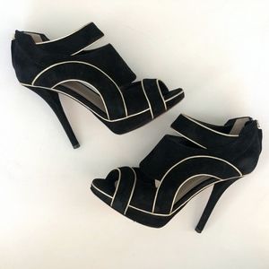 Dior Black Suede Gold Trim Sandal Heels Size 38